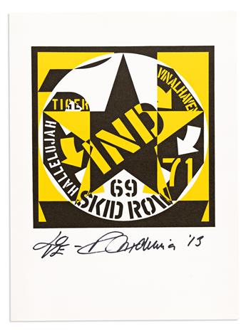 INDIANA, ROBERT. Two items, each Inscribed and Signed, LO / VE / RIndiana: LOVE greeting card * 69 Skid Row poster.